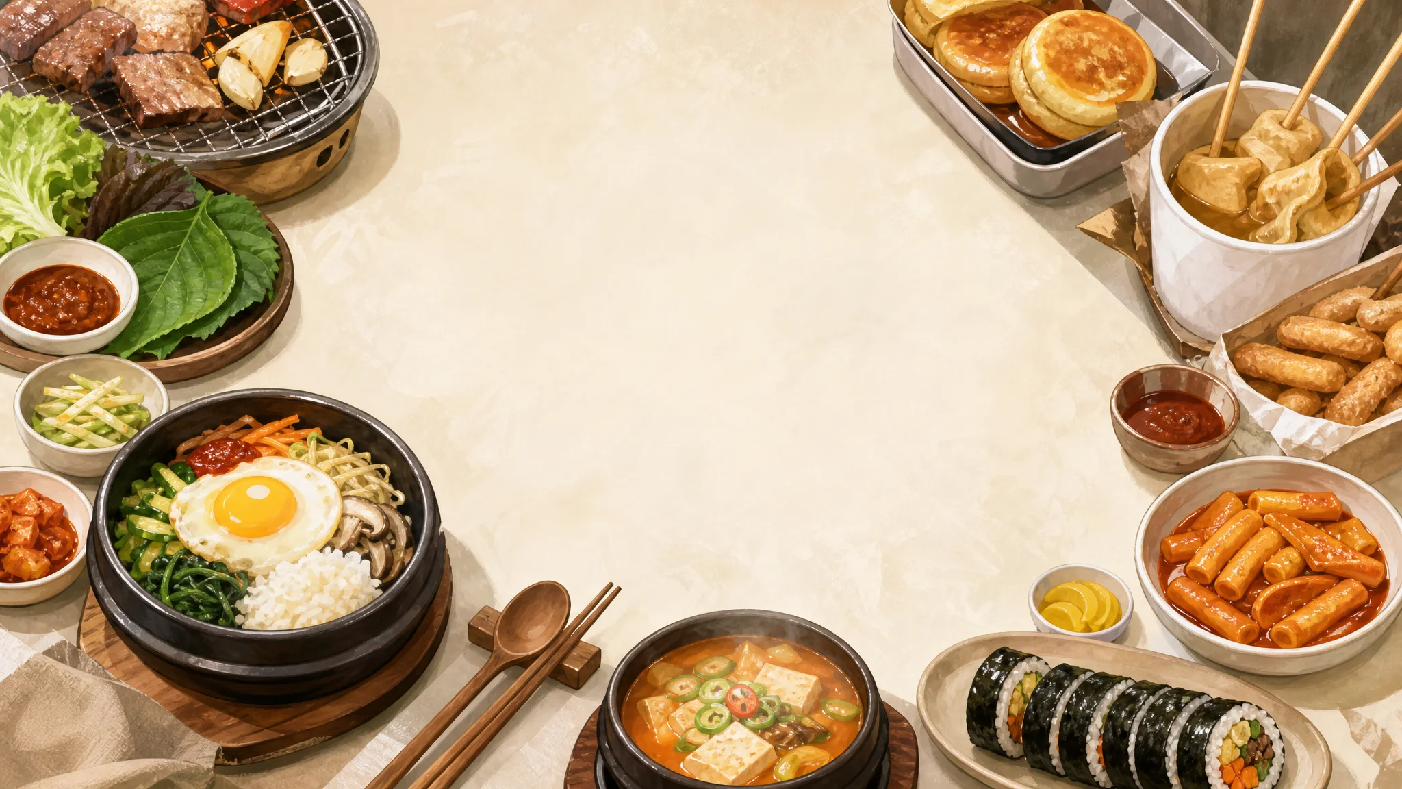 What to eat in Korea: Quick budget & situation guide — AI-generated editorial illustration