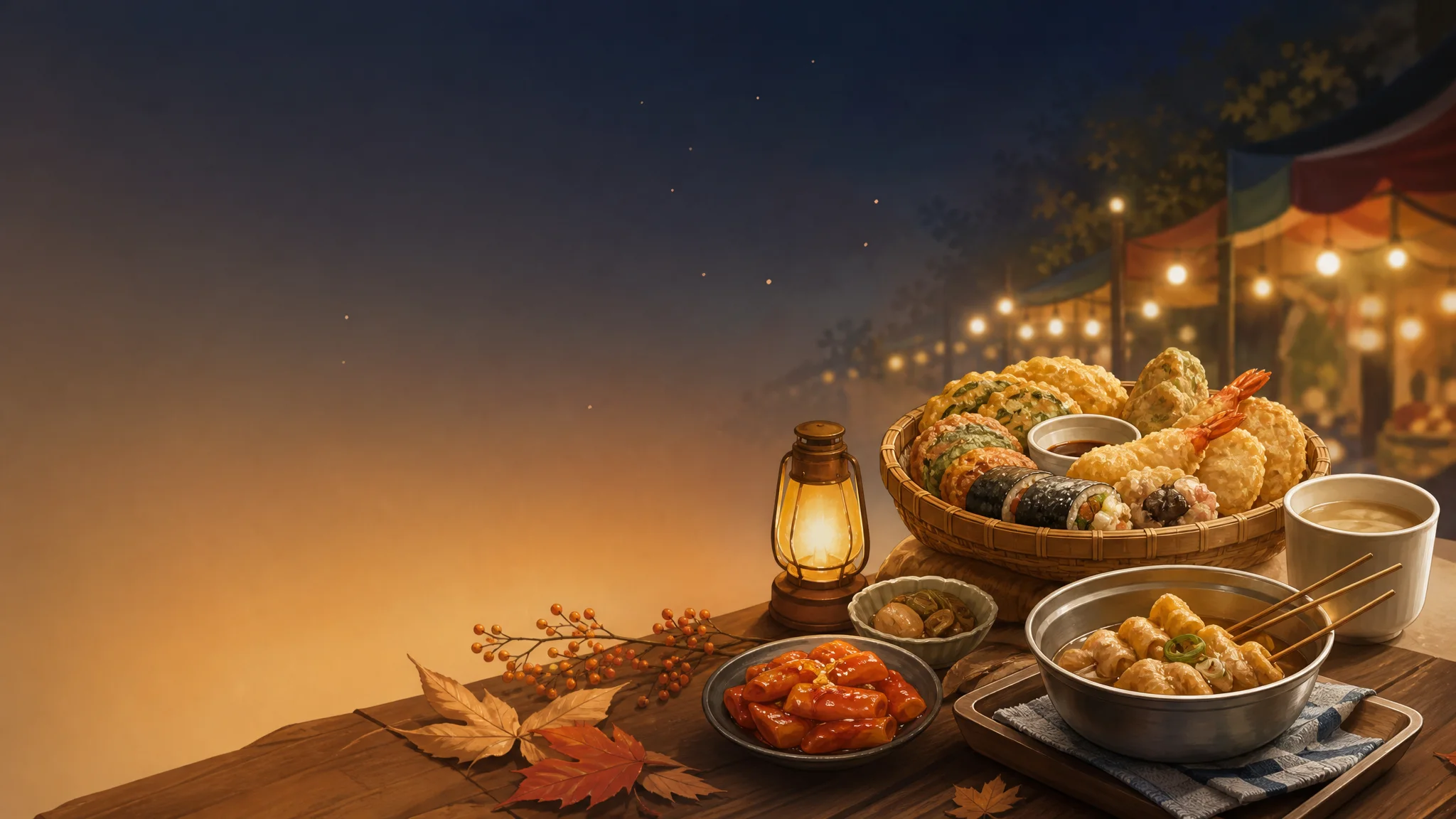 가을밤 전통시장 야시장 가이드 — 언제 가고, 뭐 먹고, 어떻게 주문할까 — AI로 제작한 설명용 편집 이미지
