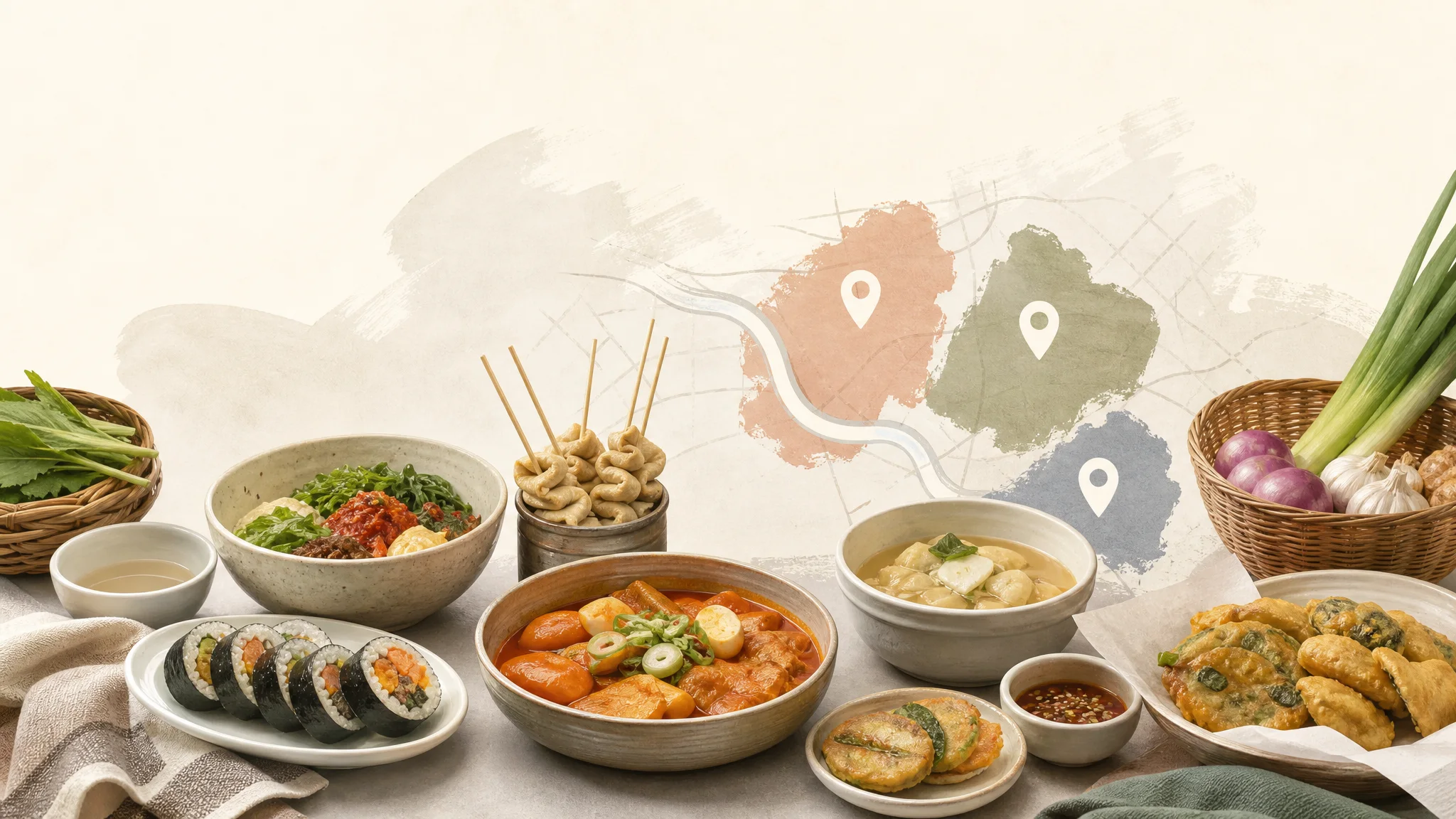 Practical food guide for Gongbak Week visitors — Sindang, Jongno, Geumcheon — AI-generated editorial illustration