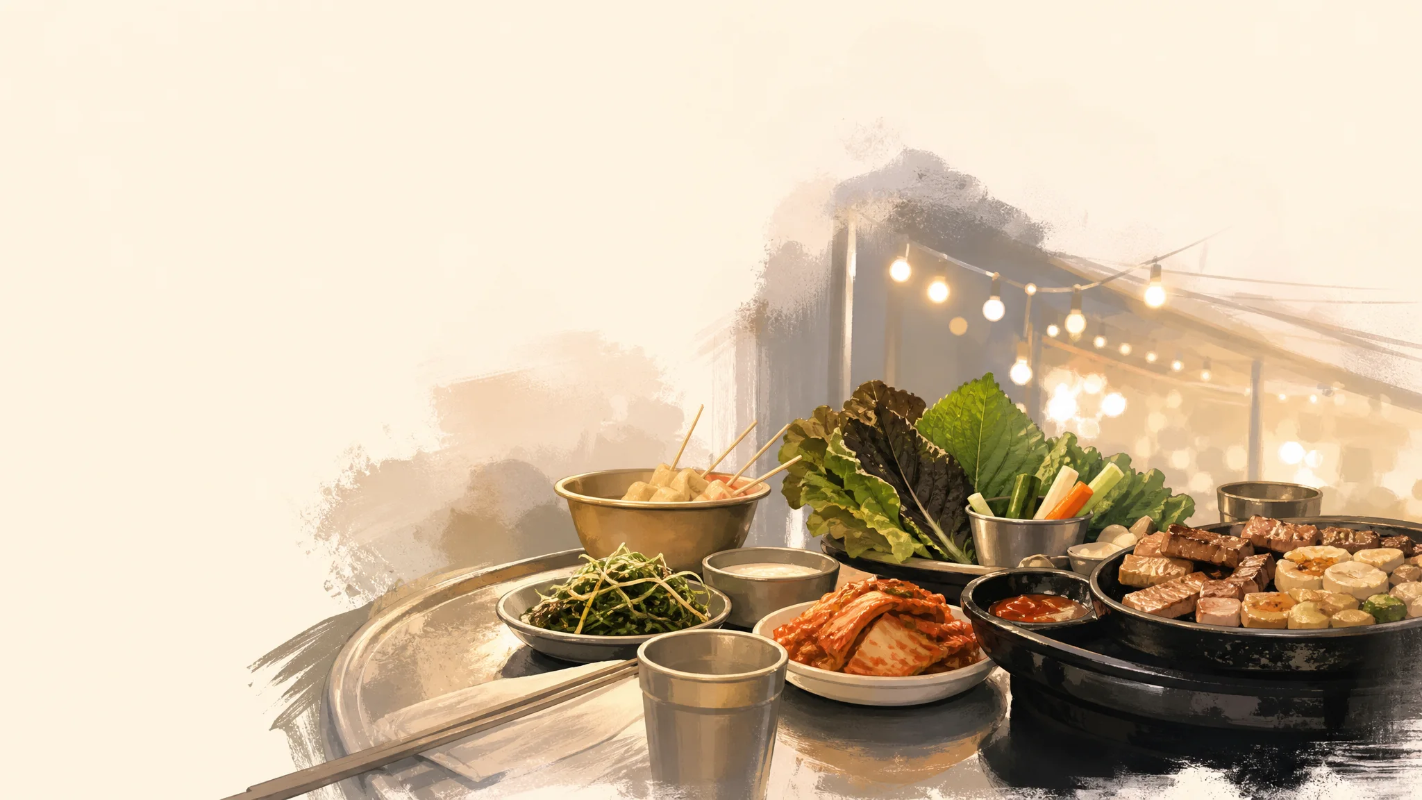 상봉먹자골목 “설렘 in 서울, 야장편” — 实用吃喝指南（参会者与来访者） — AI生成的说明性编辑插图