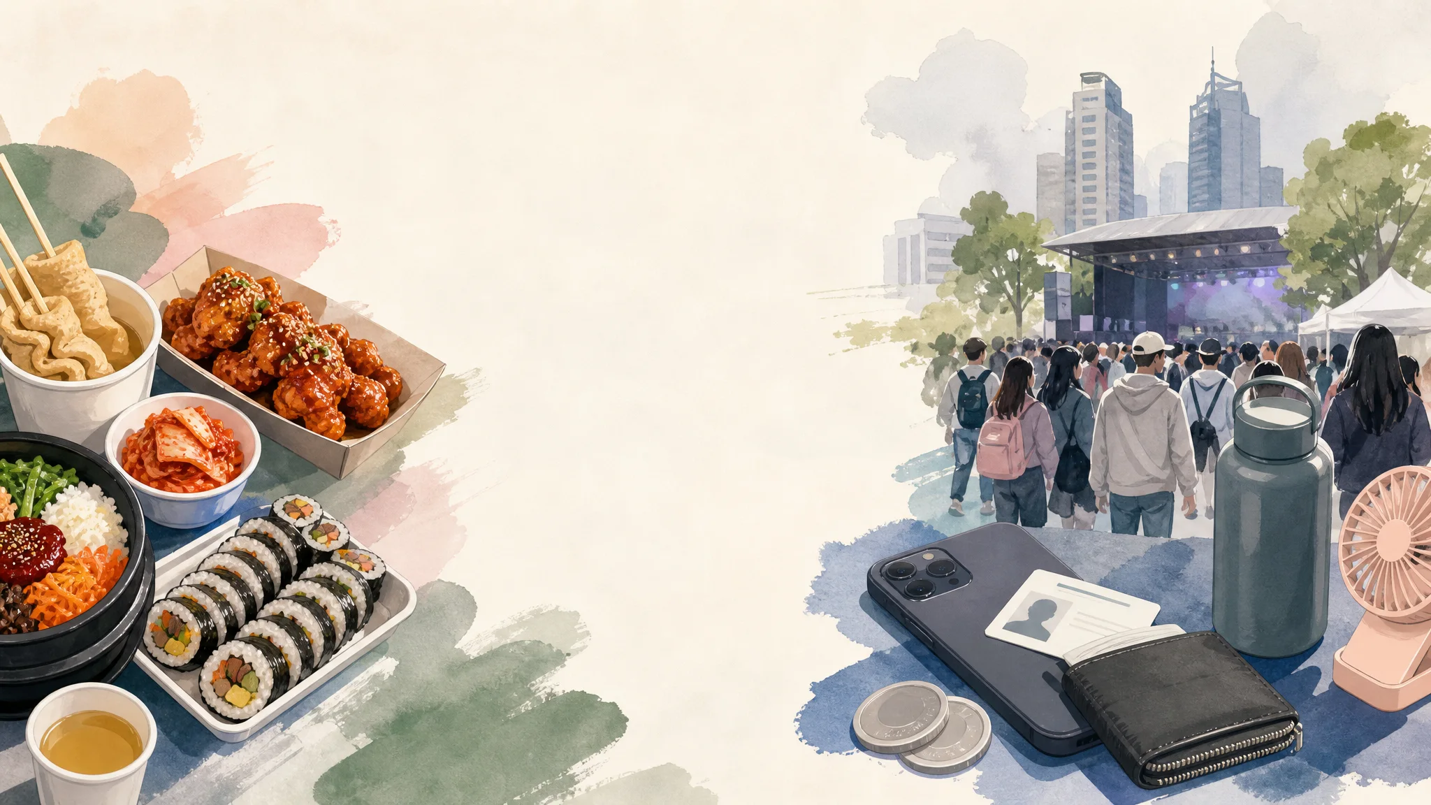 Toronto Korean Festival (TKF) Practical Food Guide — What to Eat and When at Mel Lastman Square — AI-generated editorial illustration