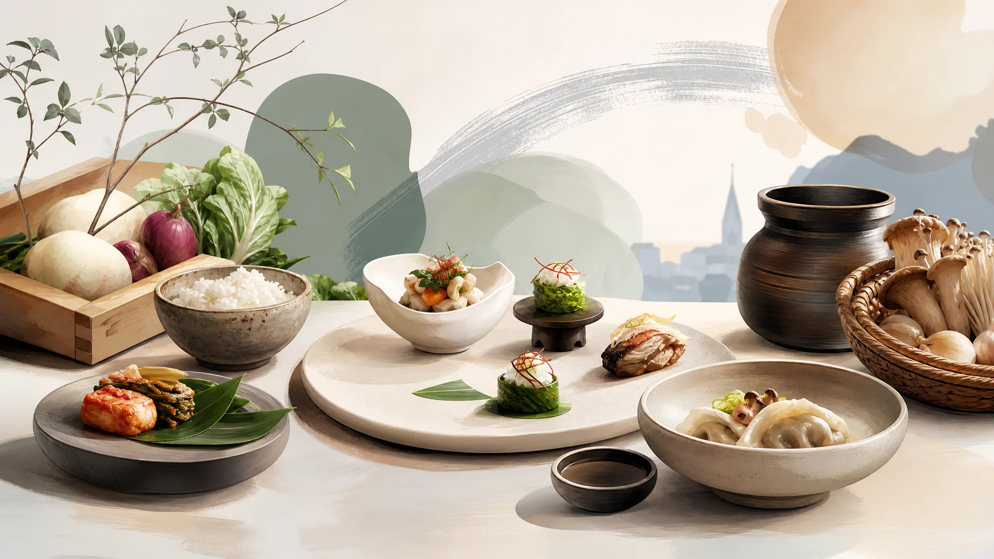 巴黎 Korea House：Cuisine.K 晚宴与 bibigo 快闪实用指南 — AI生成的说明性编辑插图