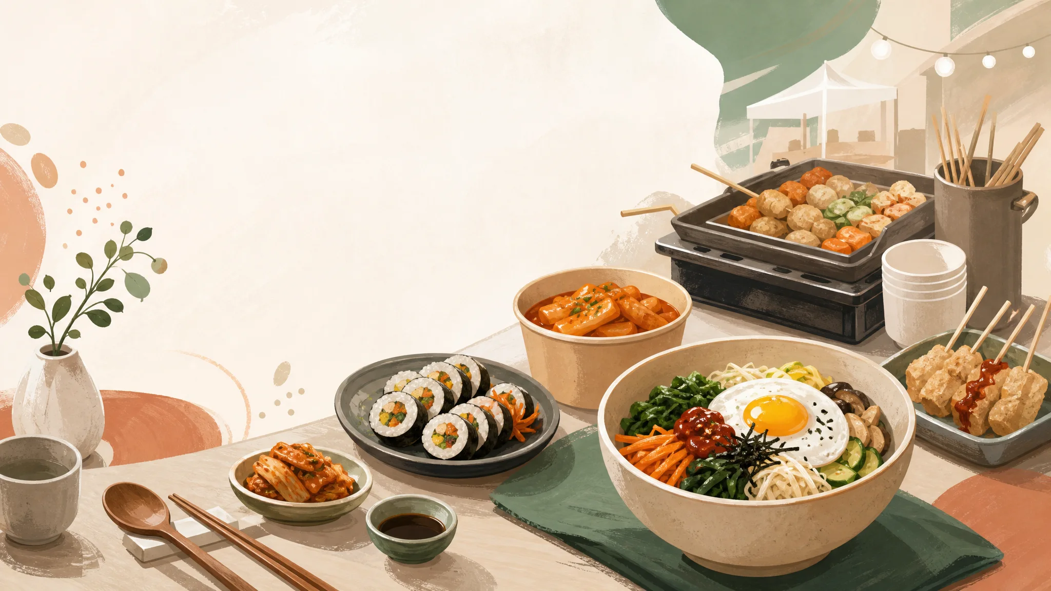 トロント K-Travel Fest 2026 Kフード訪問ガイド — 何を食べてどう準備するか — AIで制作した説明用の編集イラスト