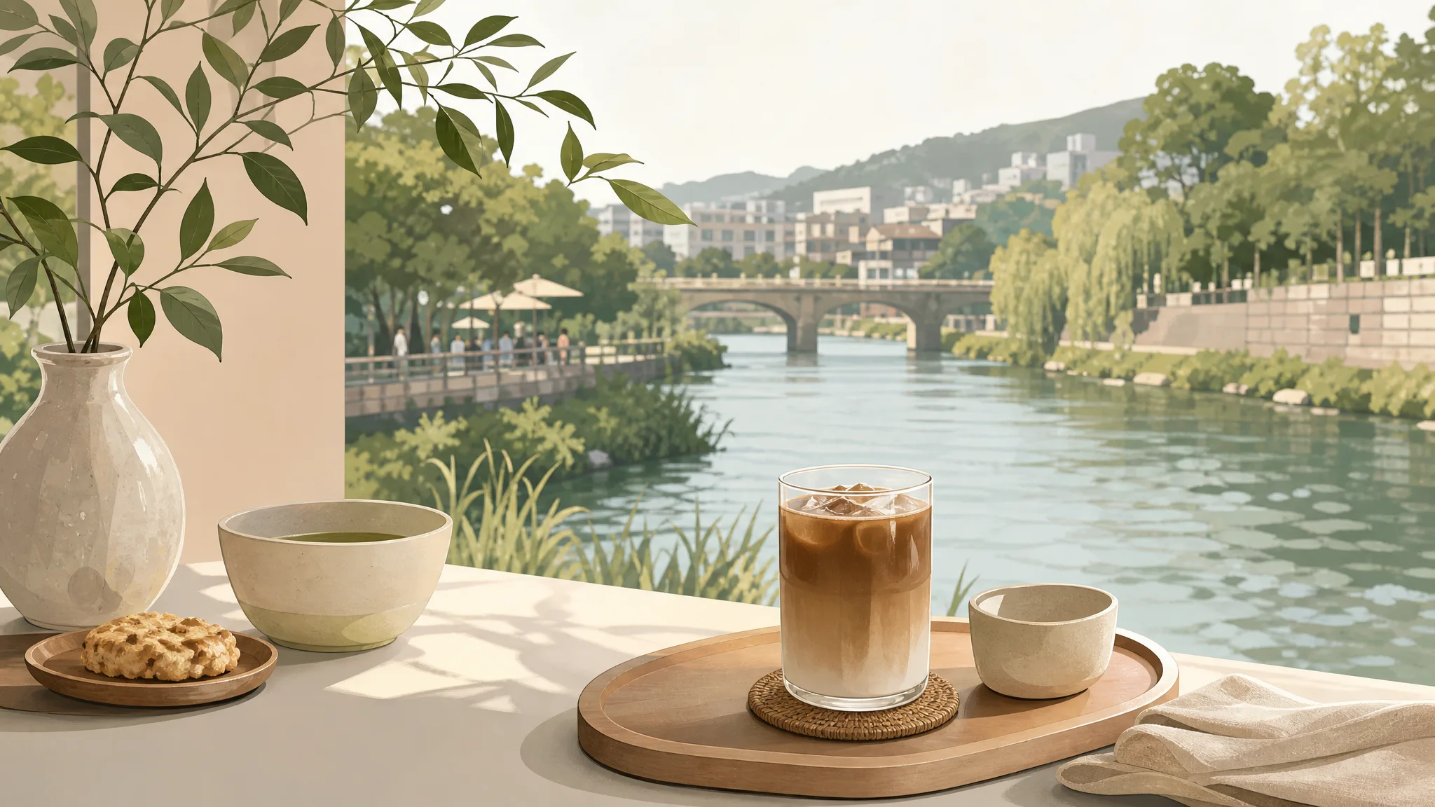 Seoul Mulbit Naru (Hongjecheon & Eunpyeong) Cafe Visit Guide — What to Order and How — AI-generated editorial illustration